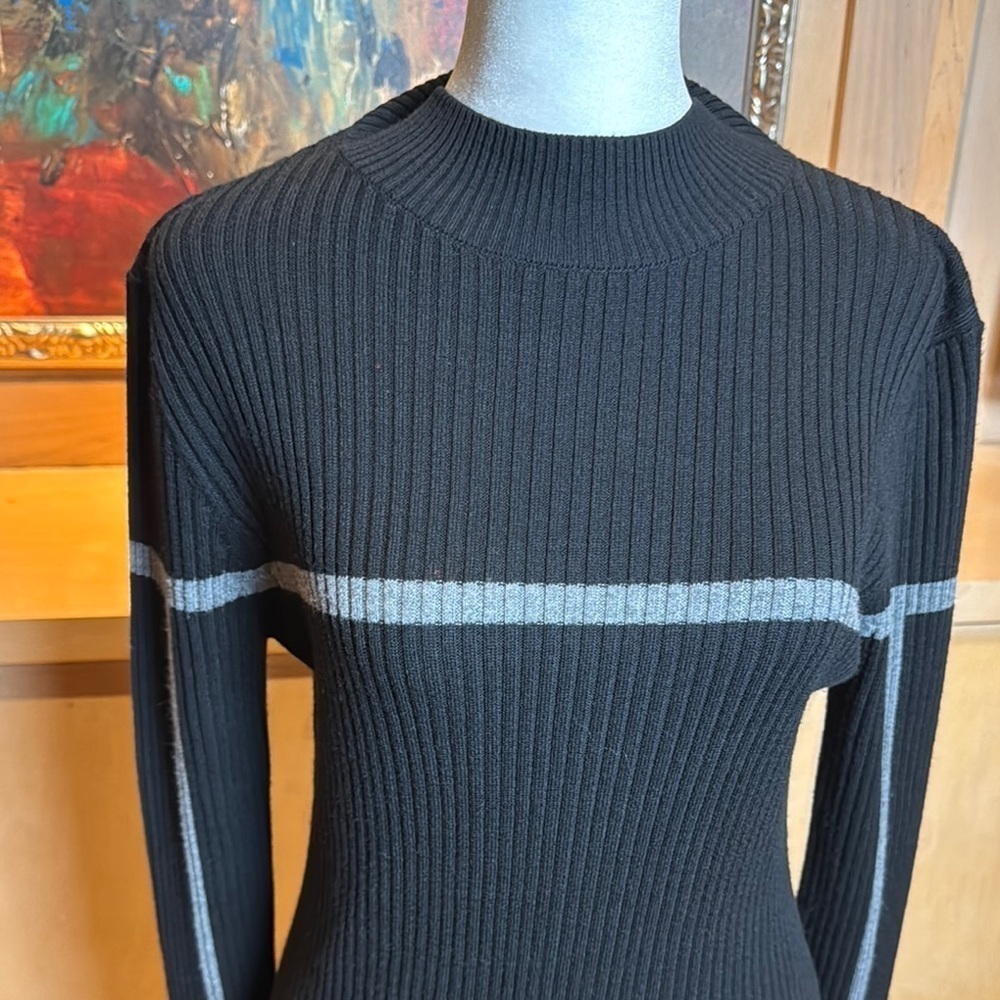 NWOT Black Ribbed Knit Dress with Grey Accents - Picture 3 of 10